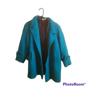 YR vintage teal double breasted wool coat size 13